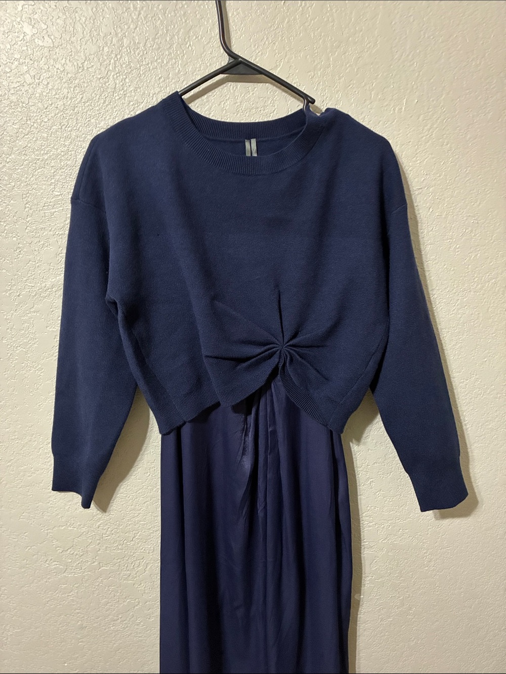 Anthropologie Navy Knot-Detail Midi Dress with Brown Clutch - Picture 11 of 11